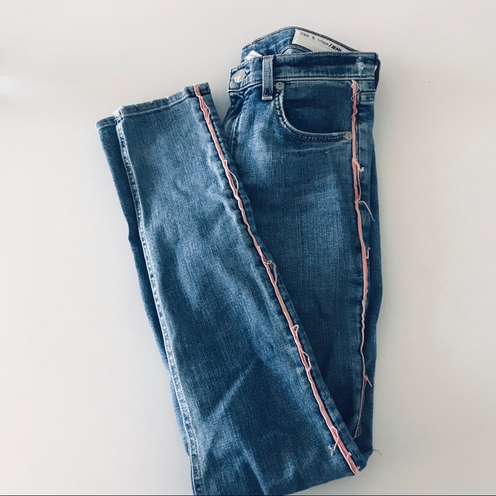 Rag & Bone blue jeans with pink stripe